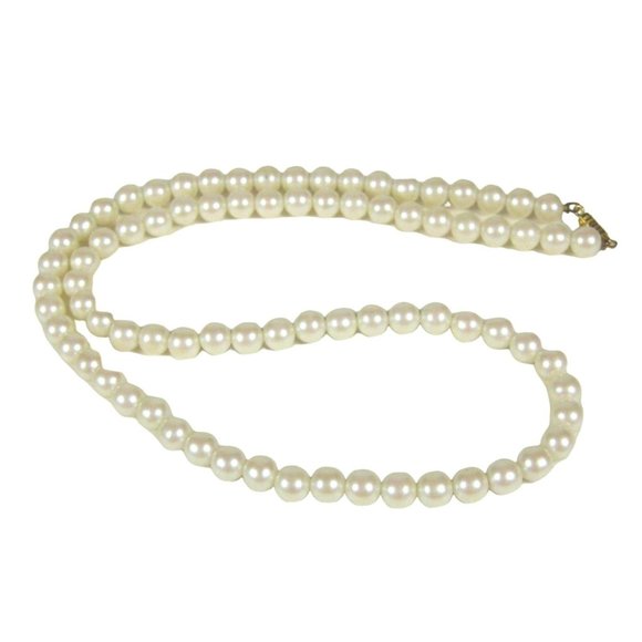 Imitation Pearl Beaded Necklace 25 inch Goldtone Strand Jewelry Vintage - Picture 1 of 7
